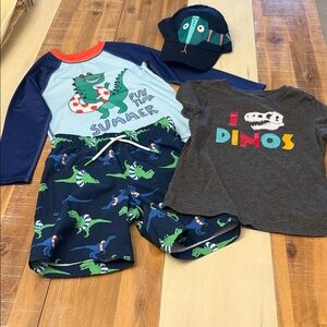 Old Navy Kids Dinosaur Swim Shorts Set - Blue and Gray